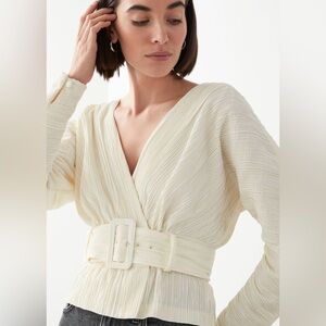 & Other Stories Textured Wrap Blouse - Cream